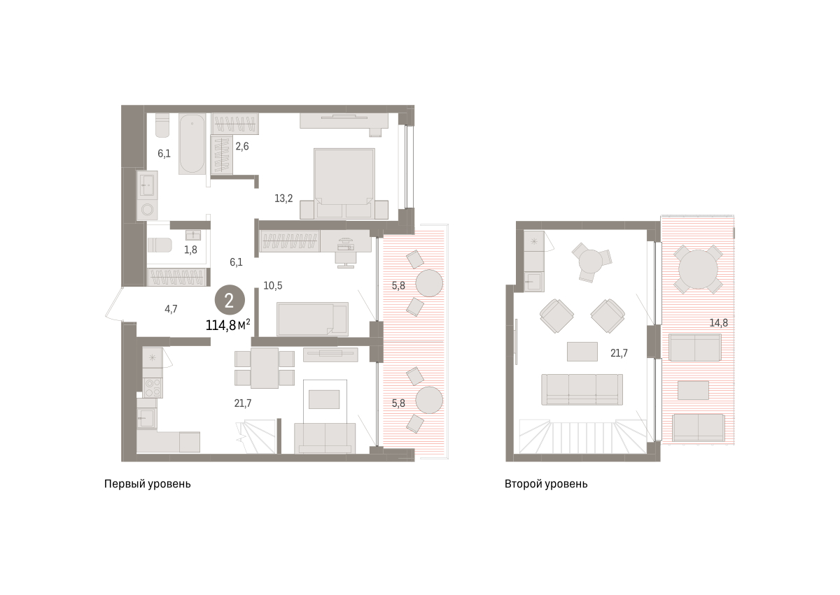 Планировка: Евротрешка 114.8 м² в ЖК Дом у озера, Европейский