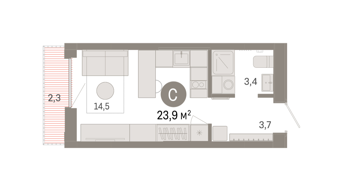 Планировка: Студия 23.9 м² в ЖК Октябрьский на Туре, ДОК