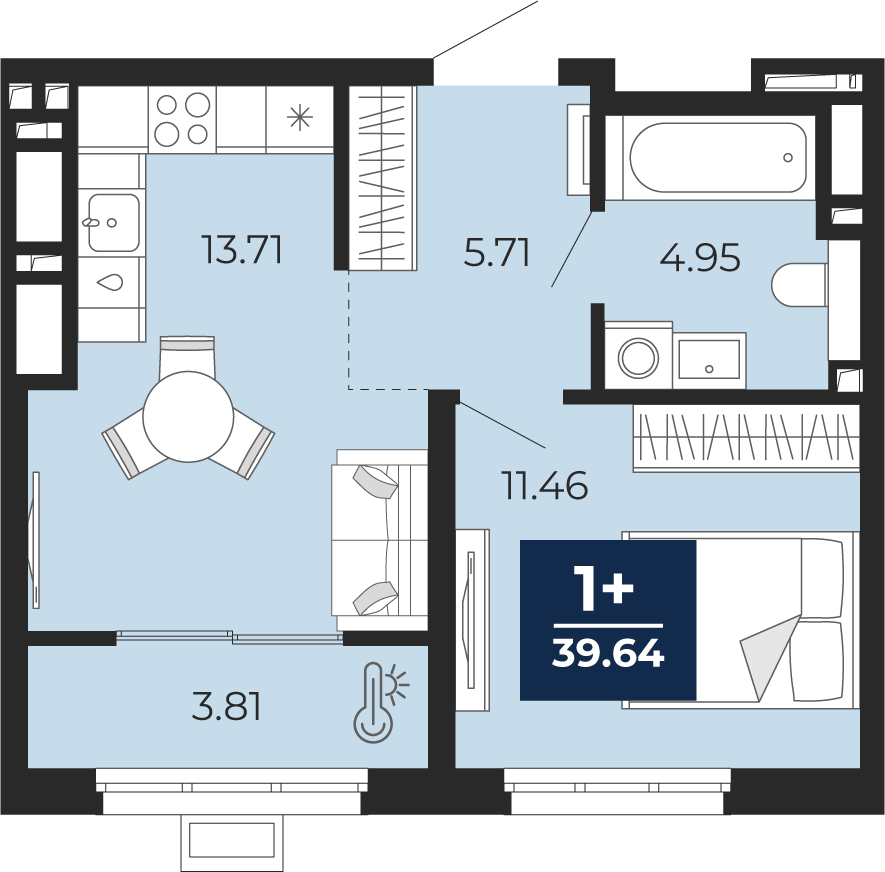 Планировка: Евродвушка 39.6 м² в ЖК Беринг, Лесобаза