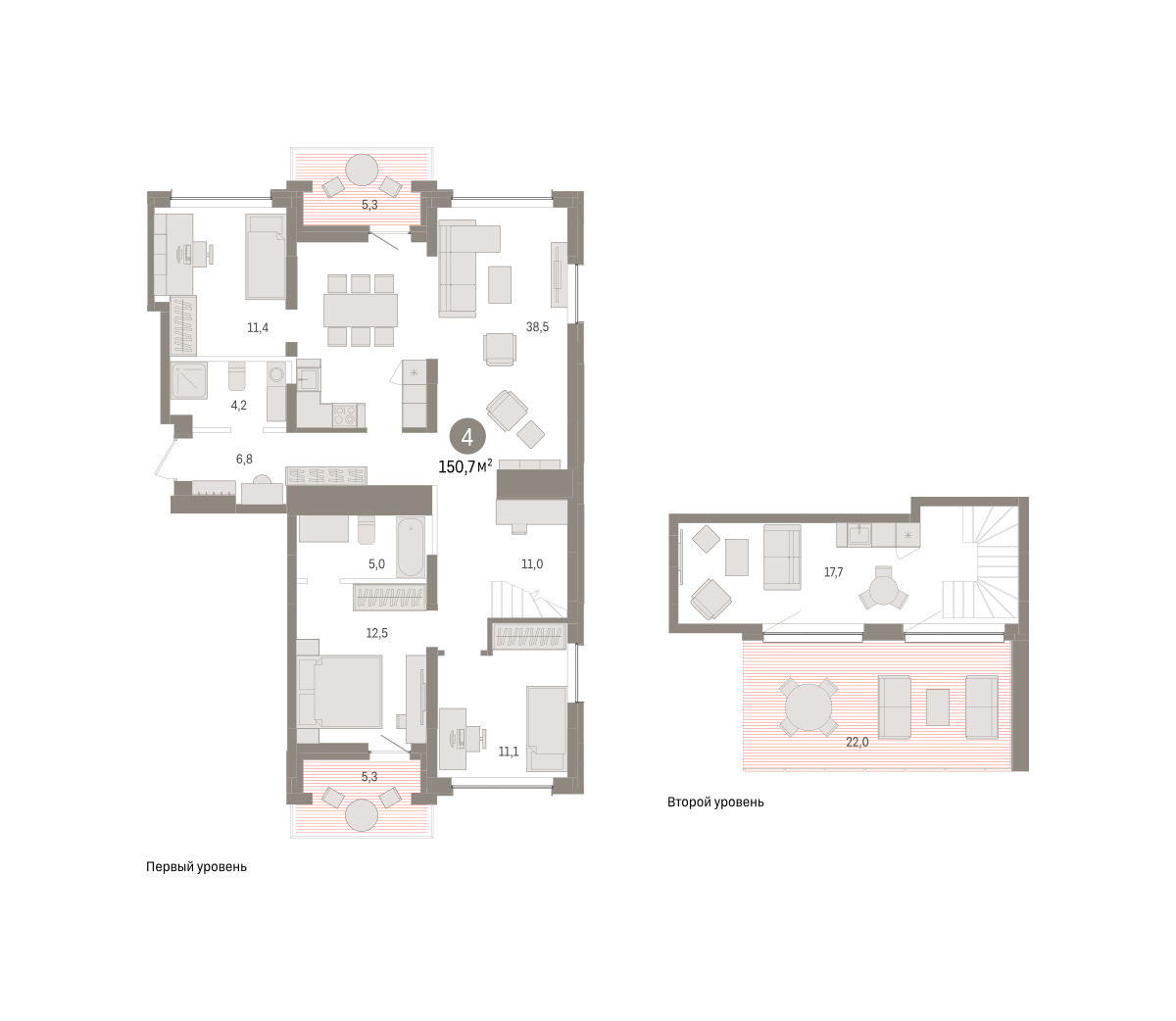 Планировка: 5-комнатная евро 150.7 м² в ЖК Дом у озера, Европейский