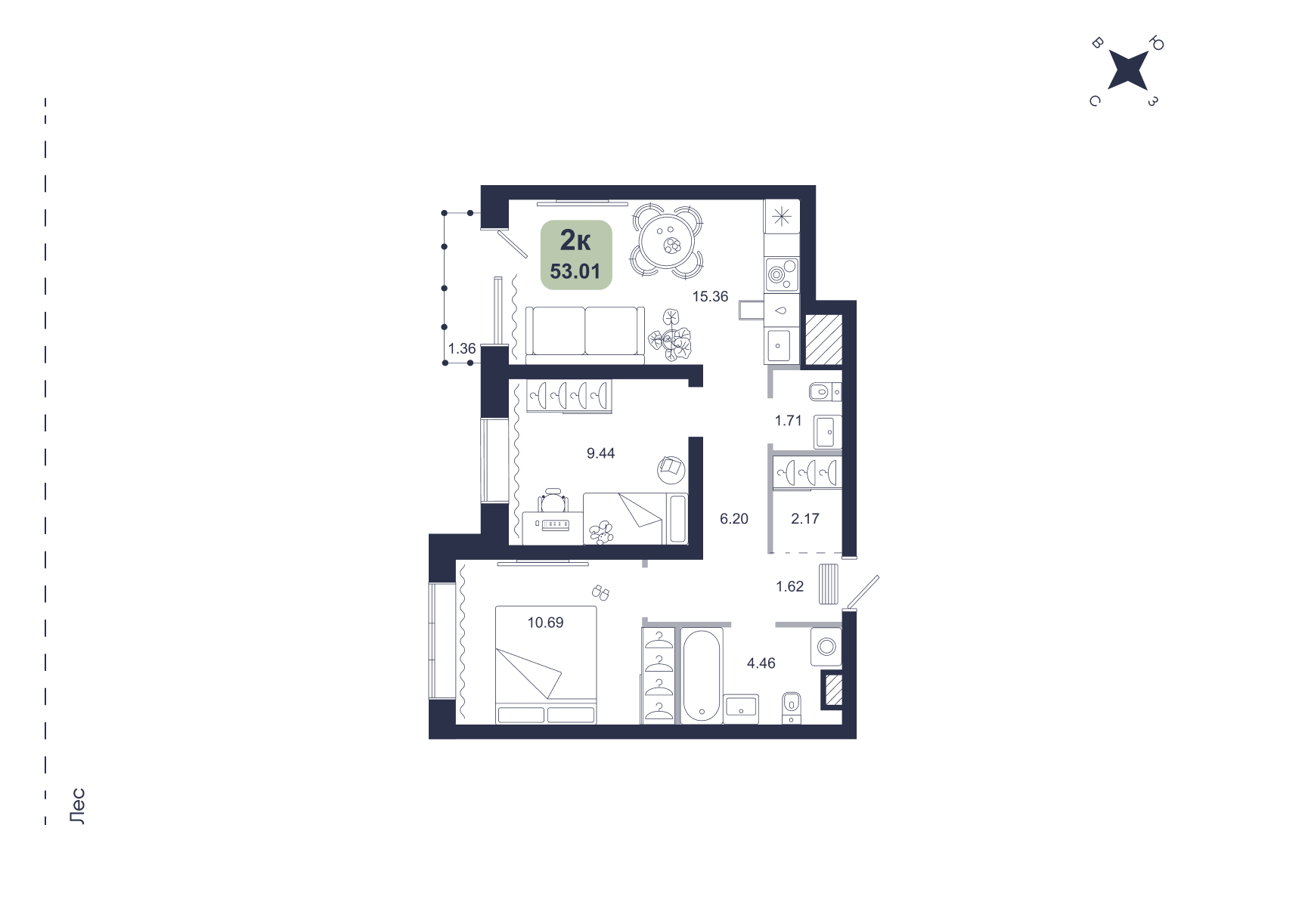 Планировка: Формат уточняется 53 м² в ЖК Хито, От Слободы до Комарово парк