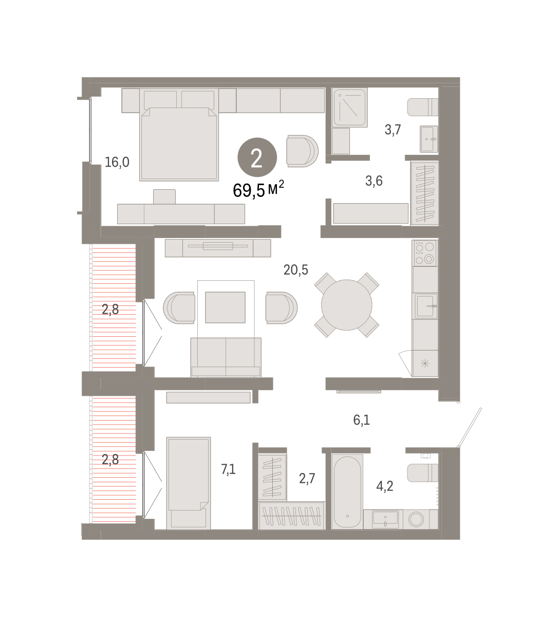 Планировка: Формат уточняется 69.5 м² в ЖК Республики 205, Центр: КПД