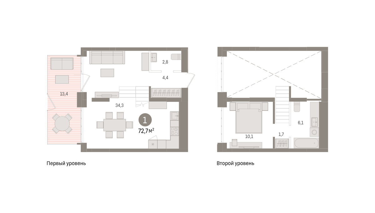 Планировка: Евродвушка 72.7 м² в ЖК Дом у озера, Европейский