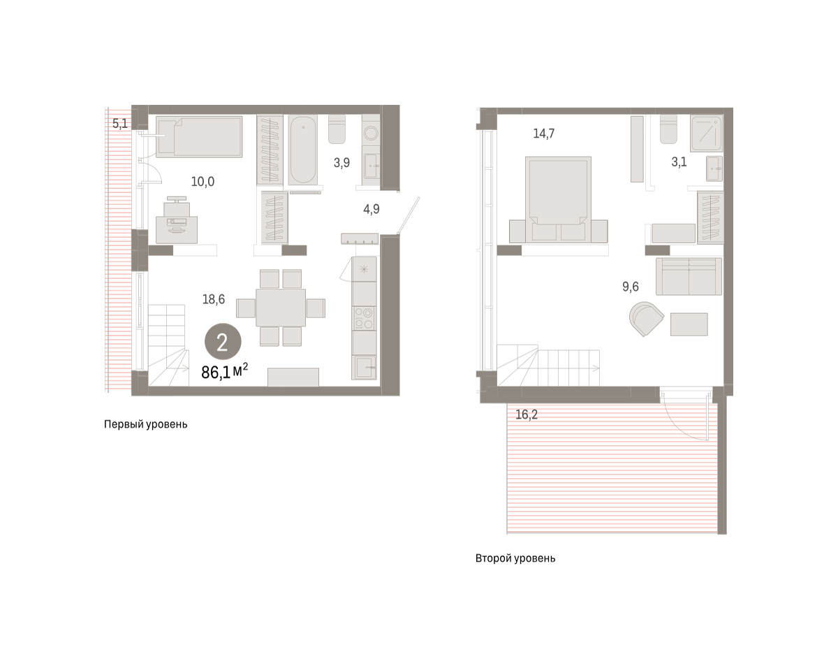 Планировка: Формат уточняется 86.1 м² в ЖК Республики 205, Центр: КПД