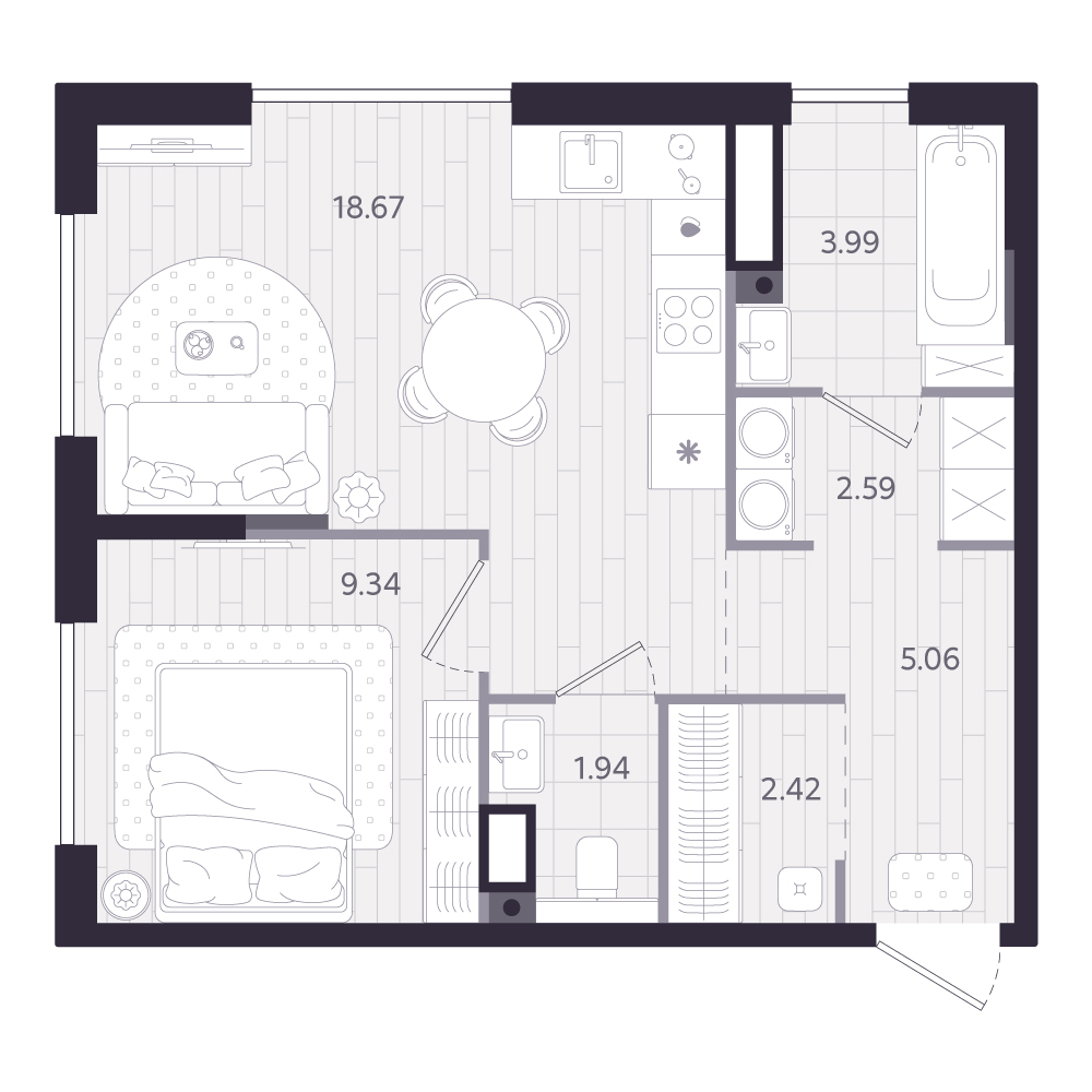 Планировка: Формат уточняется 44 м² в ЖК Форсо, Зарека