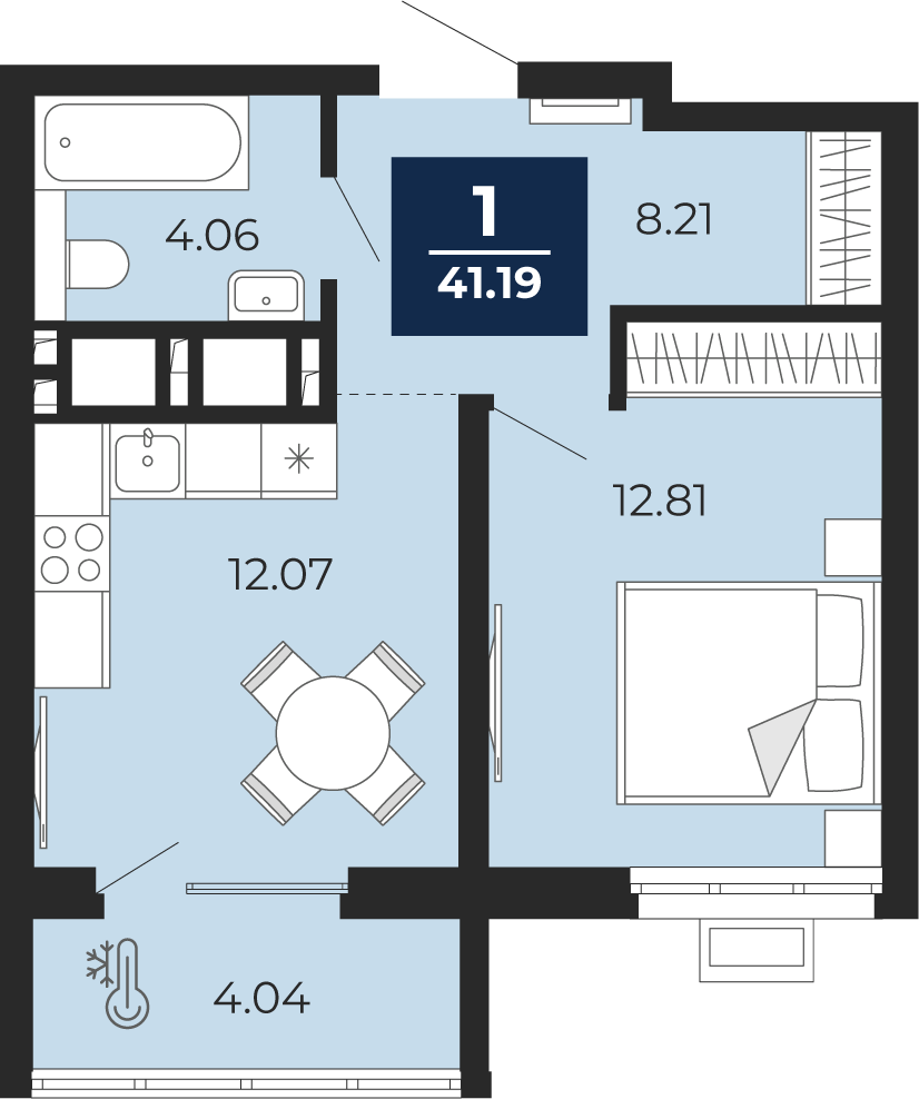 Планировка: 1-комнатная 37.1 м² в ЖК Беринг, Лесобаза