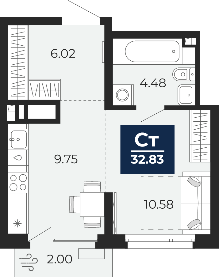 Планировка: Студия 30.8 м² в ЖК Беринг, Лесобаза