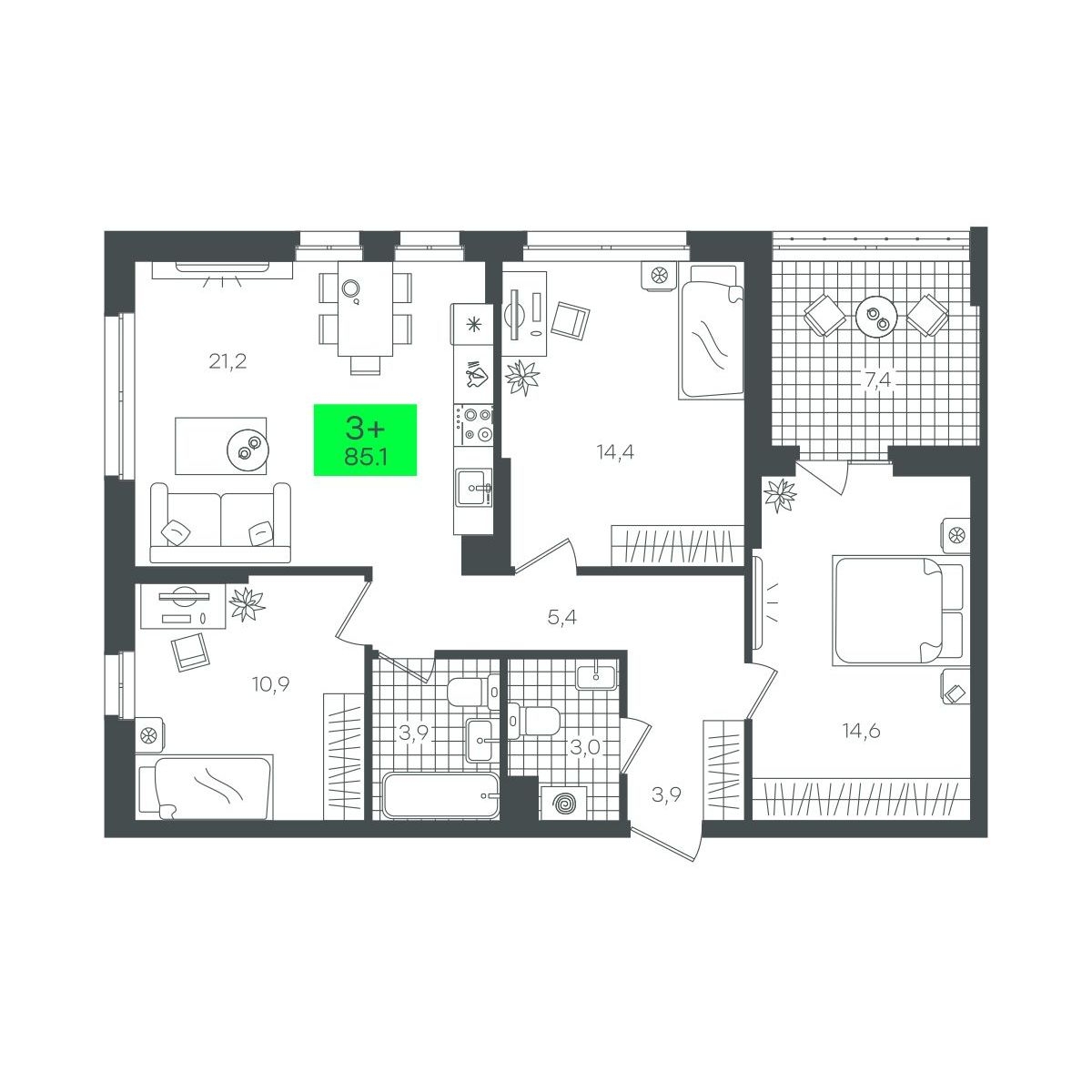 Планировка: Формат уточняется 85.1 м² в ЖК Сезоны, От Слободы до Комарово парк