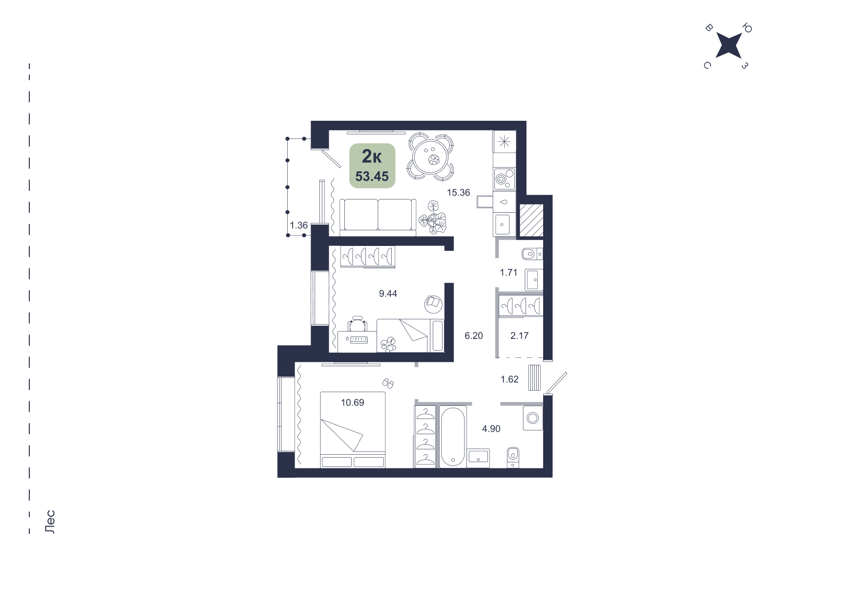 Планировка: Формат уточняется 53.5 м² в ЖК Хито, От Слободы до Комарово парк