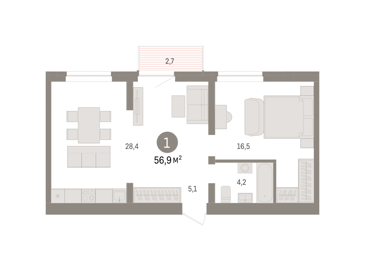 Планировка: Евродвушка 57 м² в ЖК Речной порт, Центр: Дом печати