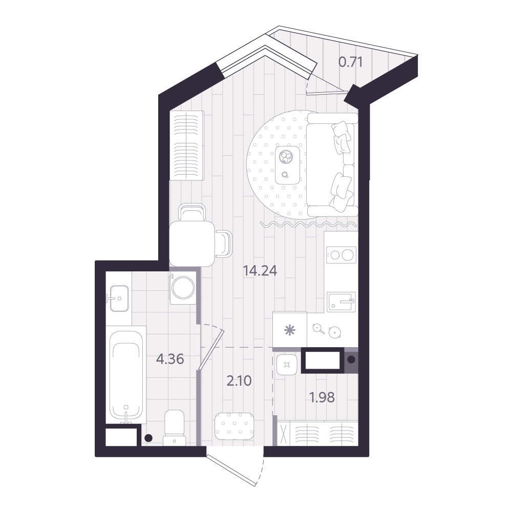 Планировка: Студия 22.9 м² в ЖК Форсо, Зарека