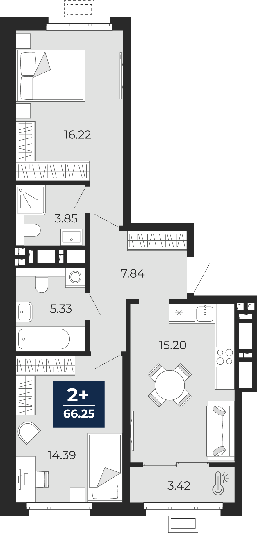 Планировка: Евротрешка 66.2 м² в ЖК Беринг, Лесобаза