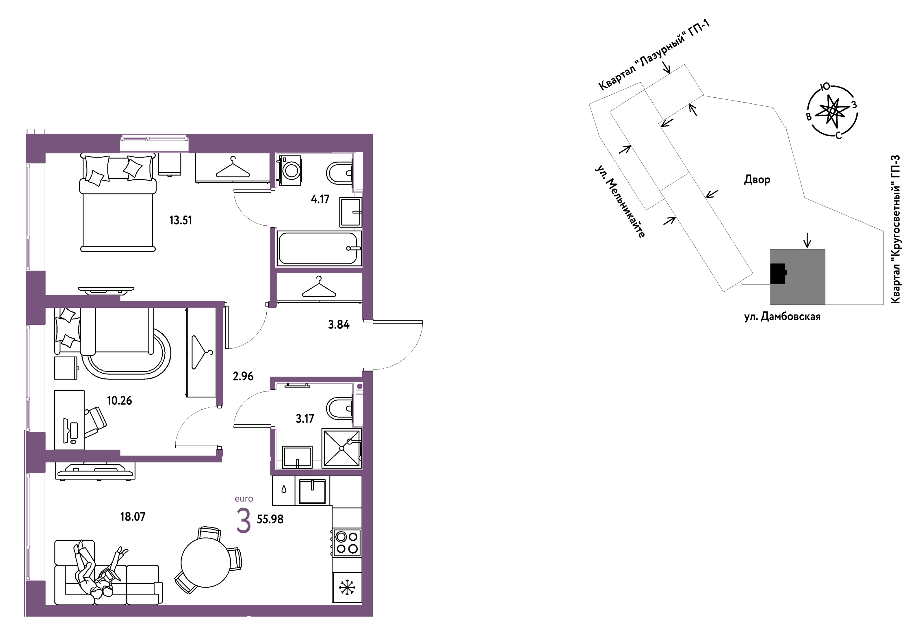 Планировка: Формат уточняется 56 м² в ЖК Страна. Прибрежная, Центр: Студгородок
