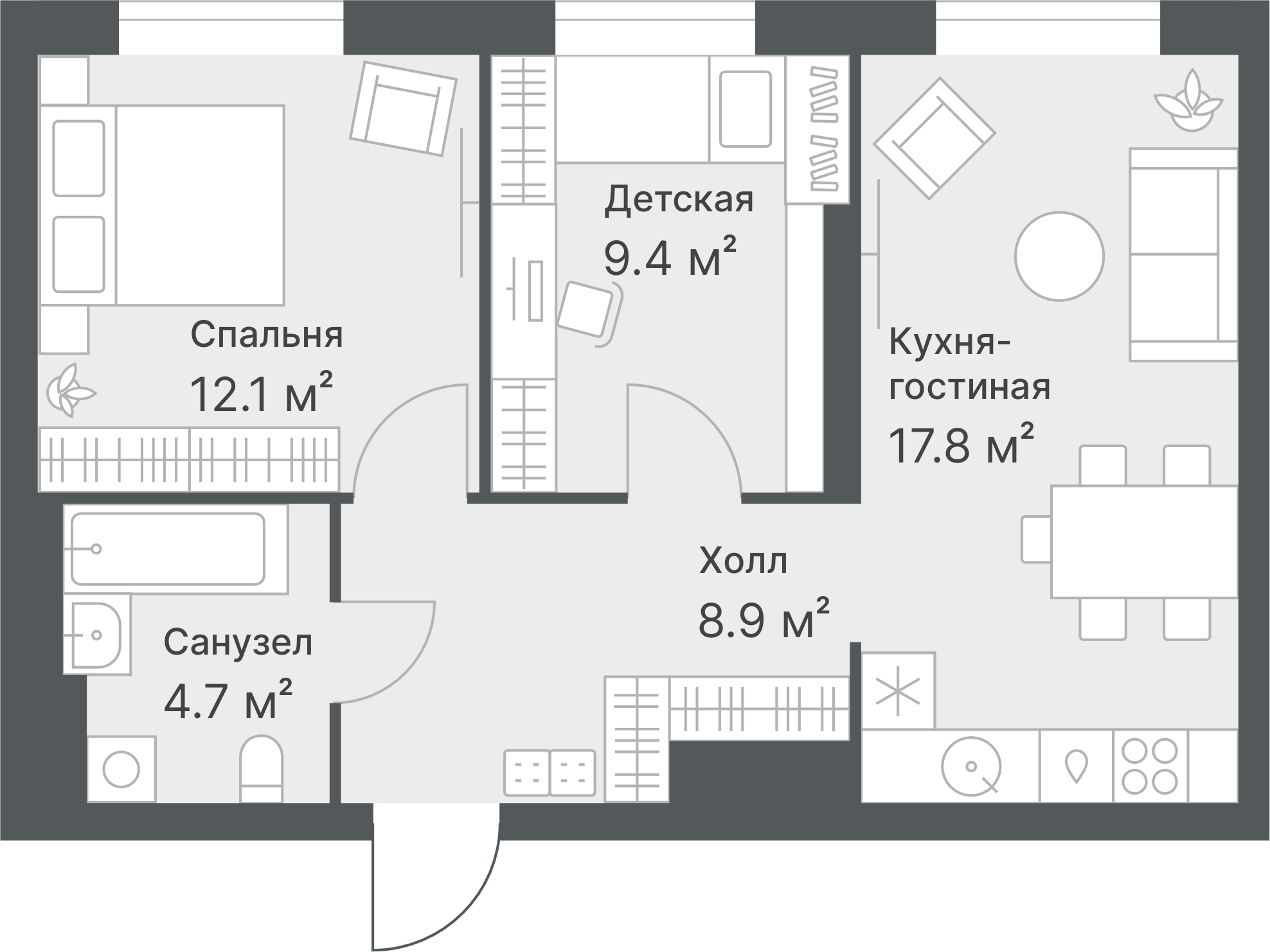 Планировка: Формат уточняется 52.9 м² в ЖК Дружеский, Плеханово