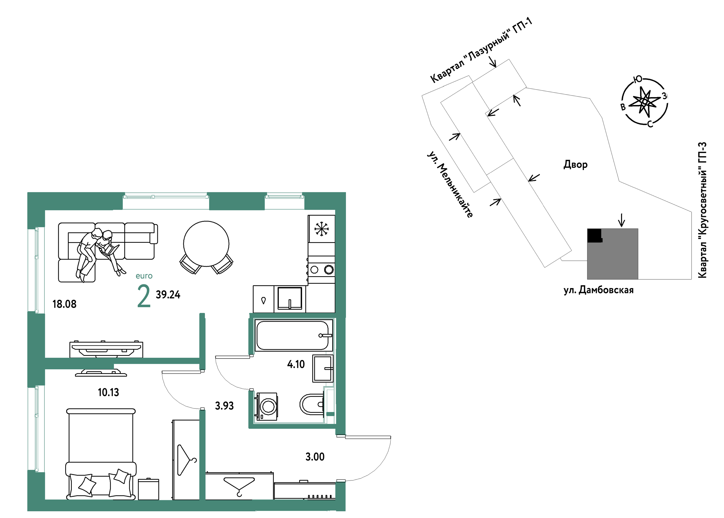 Планировка: Формат уточняется 39.2 м² в ЖК Страна. Прибрежная, Центр: Студгородок
