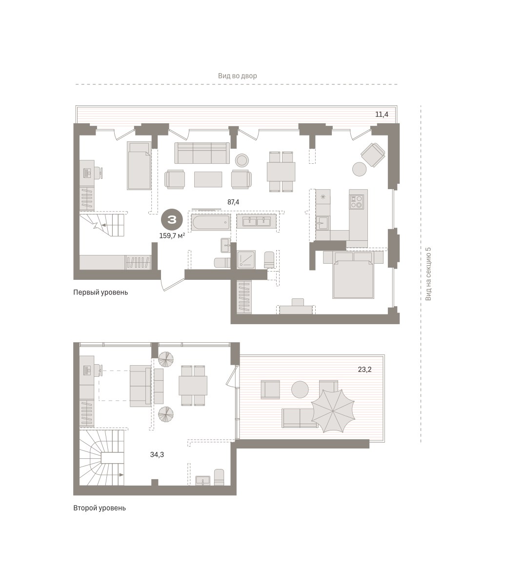 Планировка: 4-комнатная евро 159.7 м² в ЖК Речной порт, Центр: Дом печати