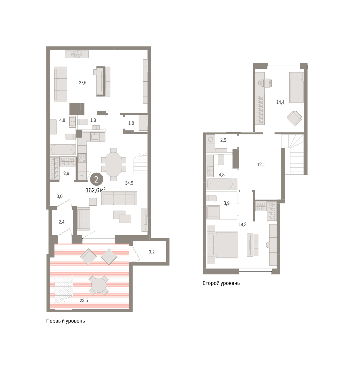 Планировка: 4-комнатная евро 162.6 м² в ЖК Дом у озера, Европейский