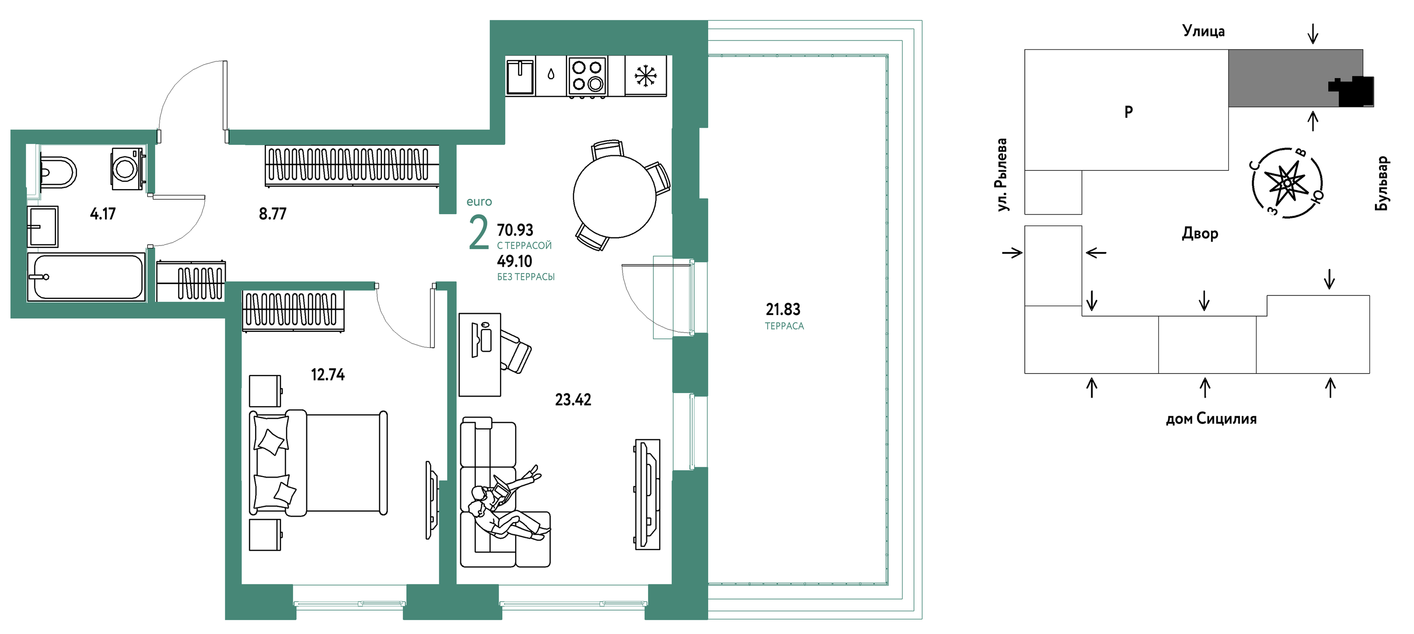 Планировка: Формат уточняется 70.9 м² в ЖК Остров-сад, ДОК