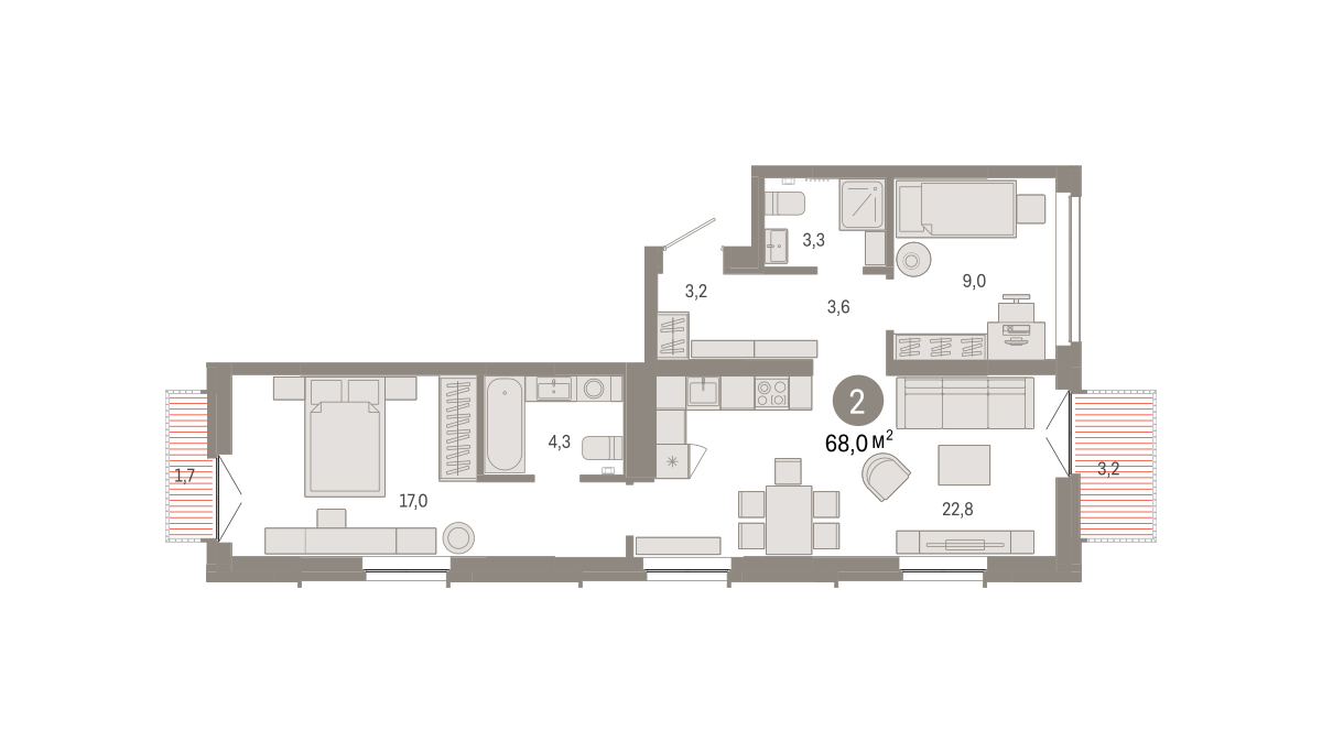 Планировка: Формат уточняется 68 м² в ЖК Республики 205, Центр: КПД