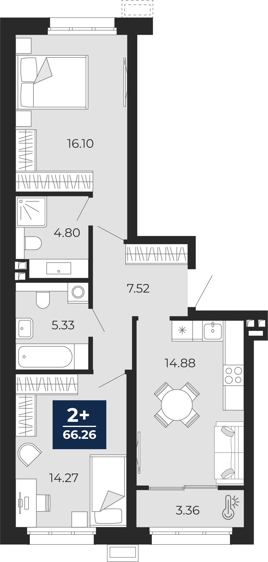 Планировка: Евротрешка 66.3 м² в ЖК Беринг, Лесобаза