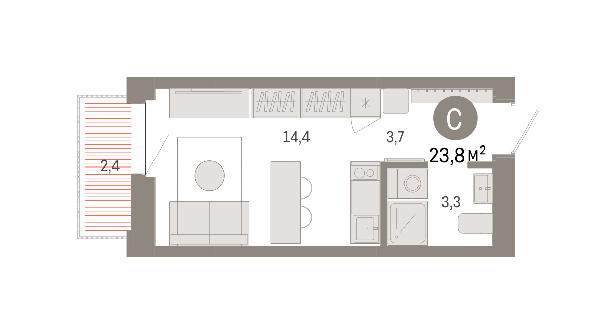 Планировка: Студия 23.8 м² в ЖК Зарека, Заречный
