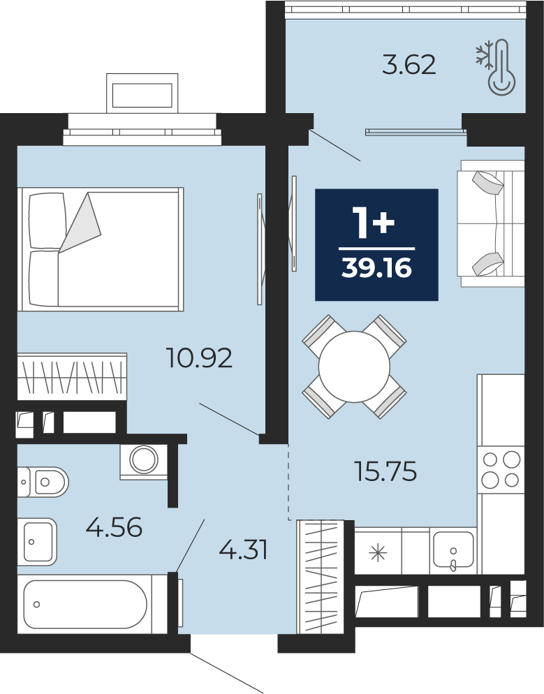 Планировка: Евродвушка 35.5 м² в ЖК Беринг, Лесобаза