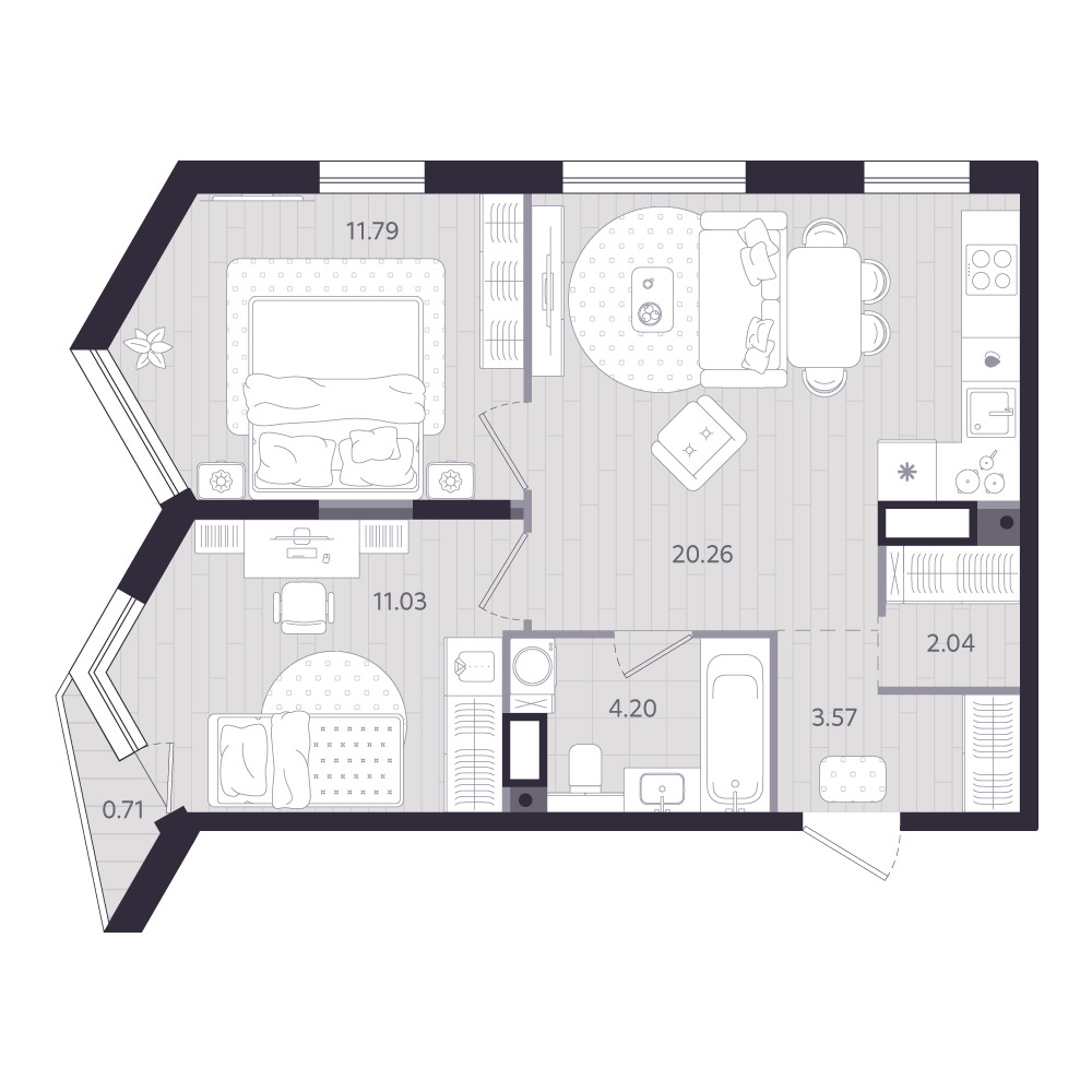 Планировка: 2-комнатная 53.1 м² в ЖК Форсо, Зарека