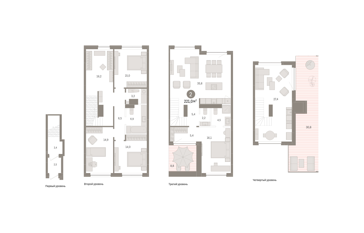 Планировка: 5-комнатная евро 221 м² в ЖК Дом у озера, Европейский