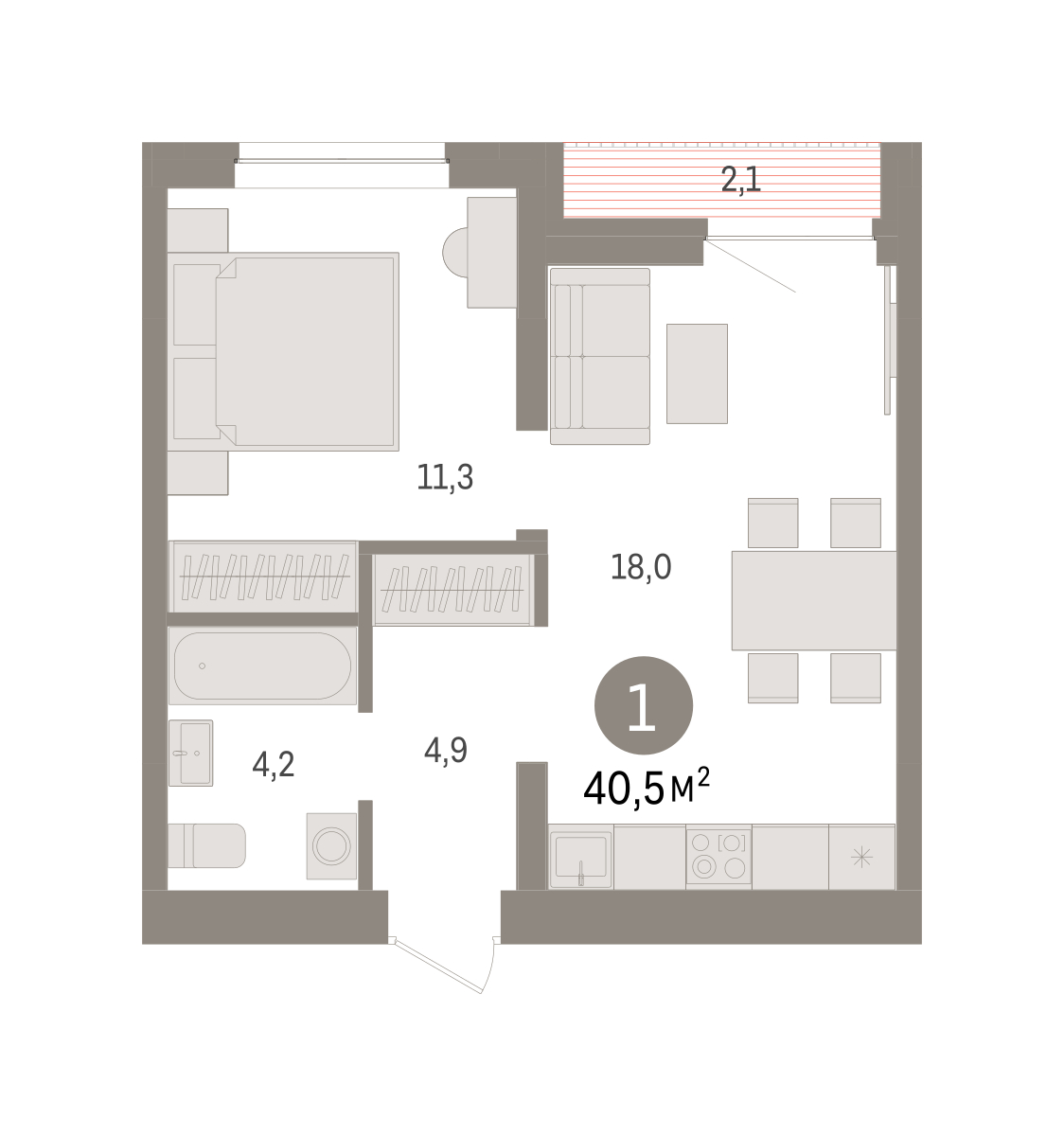 Планировка: Евродвушка 40.5 м² в ЖК Речной порт, Центр: Дом печати