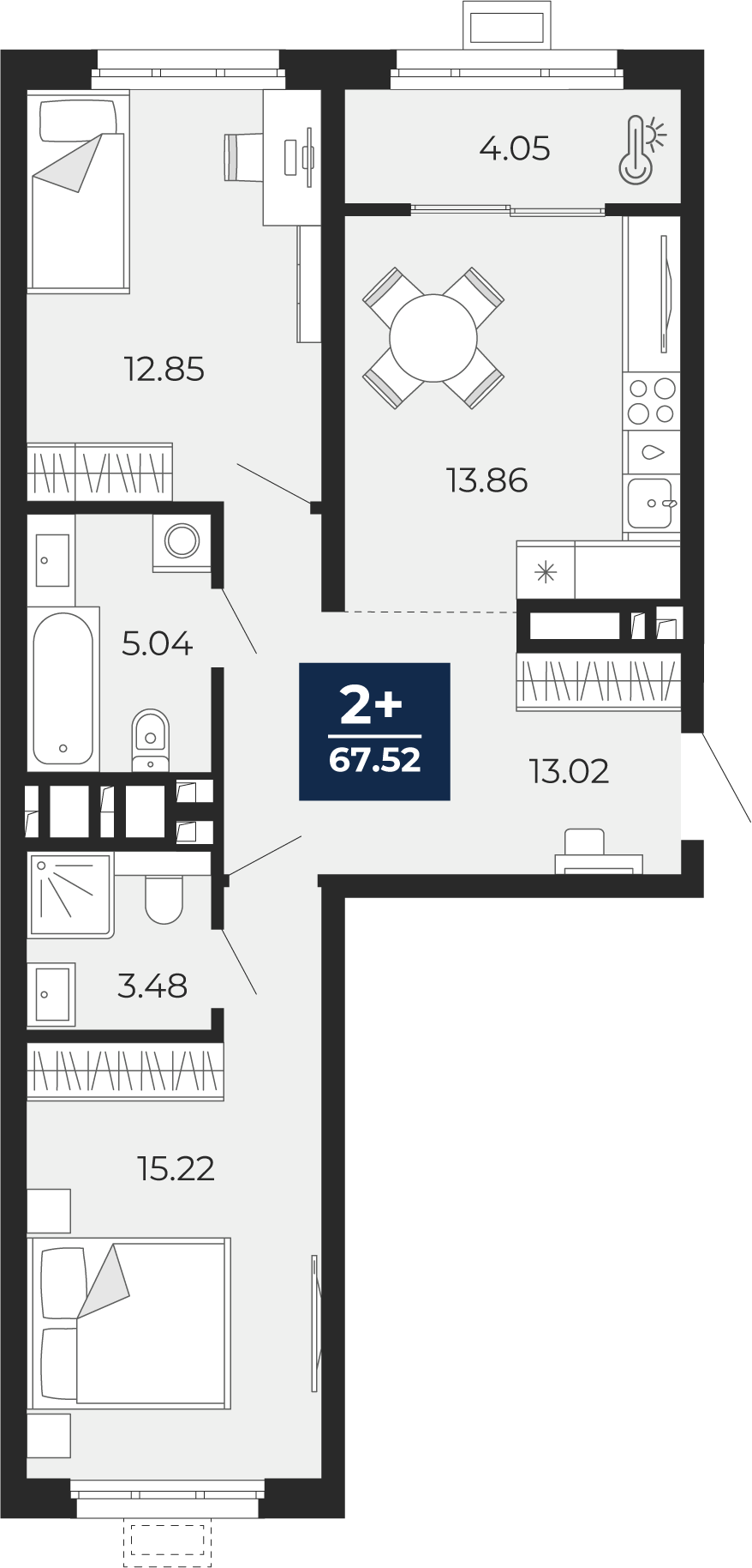 Планировка: Евротрешка 67.5 м² в ЖК Беринг, Лесобаза