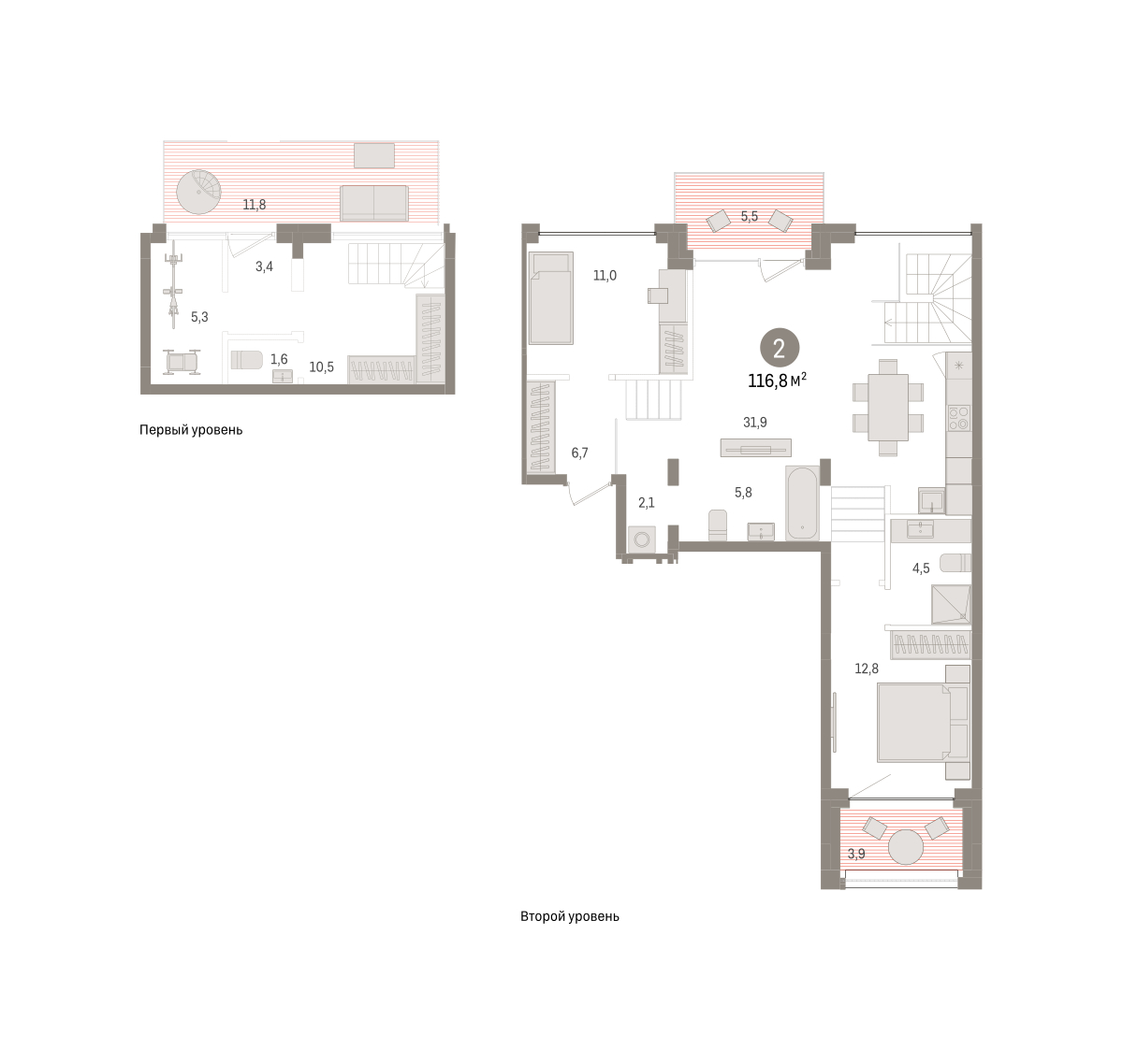 Планировка: Евротрешка 116.8 м² в ЖК Дом у озера, Европейский