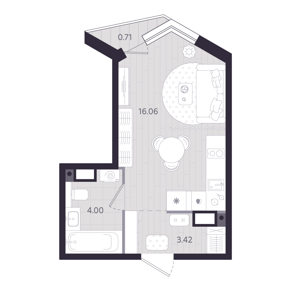 Планировка: Студия 23.7 м² в ЖК Форсо, Зарека