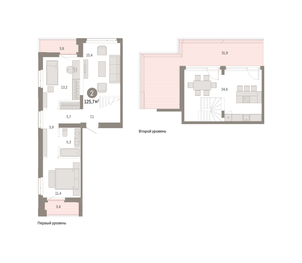 Планировка: Евротрешка 125.7 м² в ЖК Республики 205, Центр: КПД