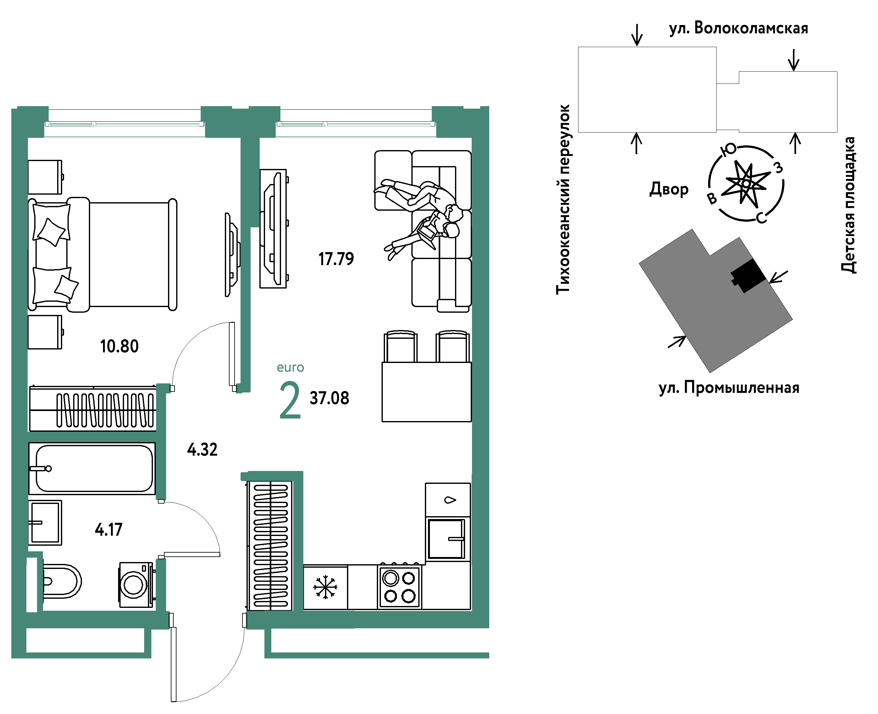 Планировка: Формат уточняется 37.1 м² в ЖК Страна. Прибрежная, Центр: Студгородок