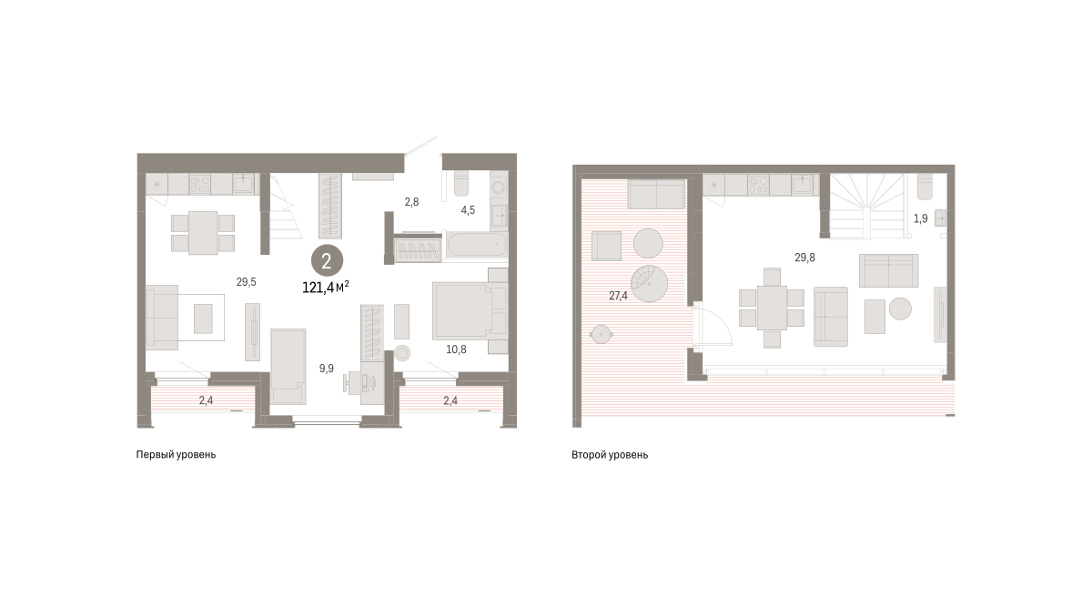 Планировка: Евротрешка 121.7 м² в ЖК Зарека, Заречный