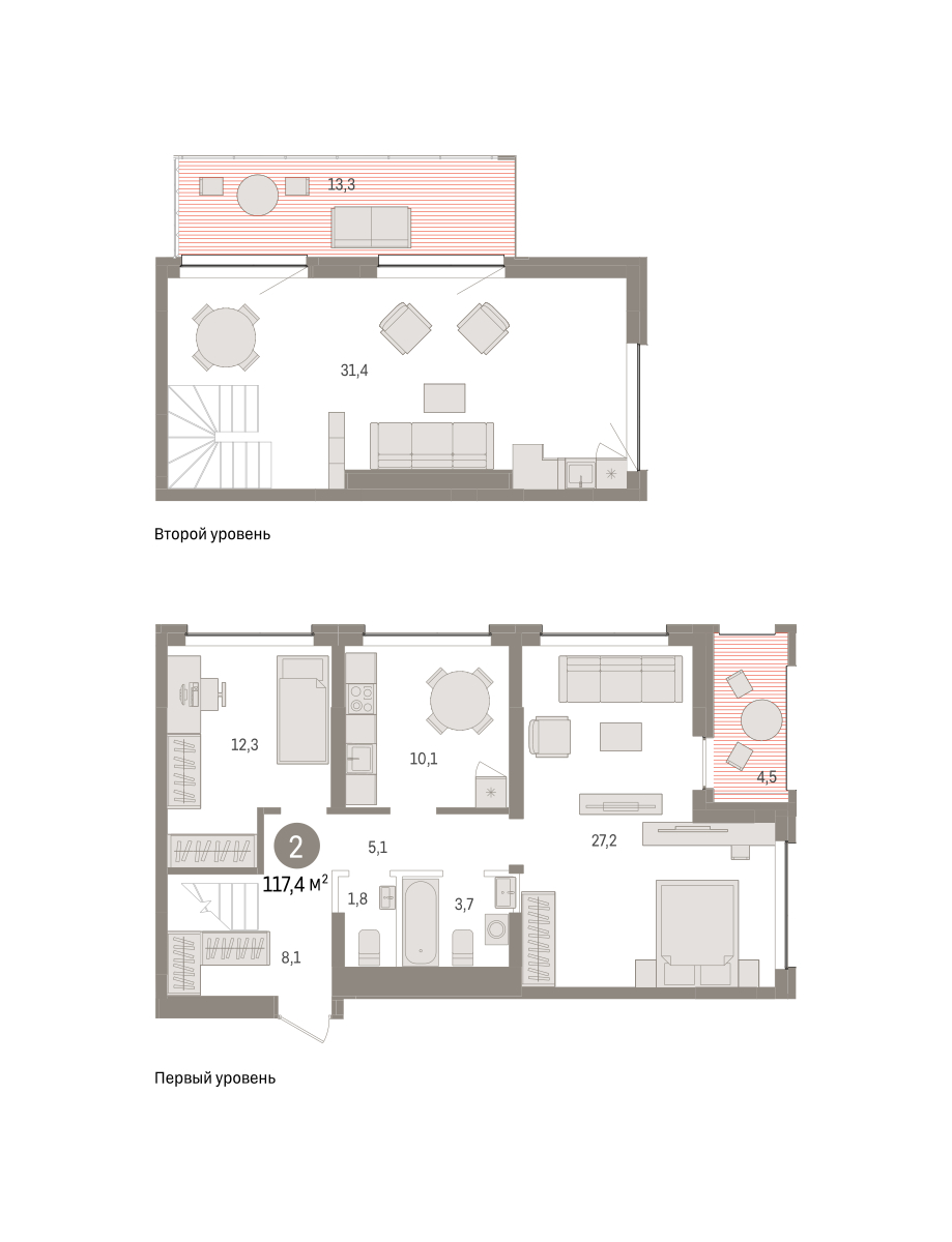 Планировка: 3-комнатная 117.4 м² в ЖК Дом у озера, Европейский