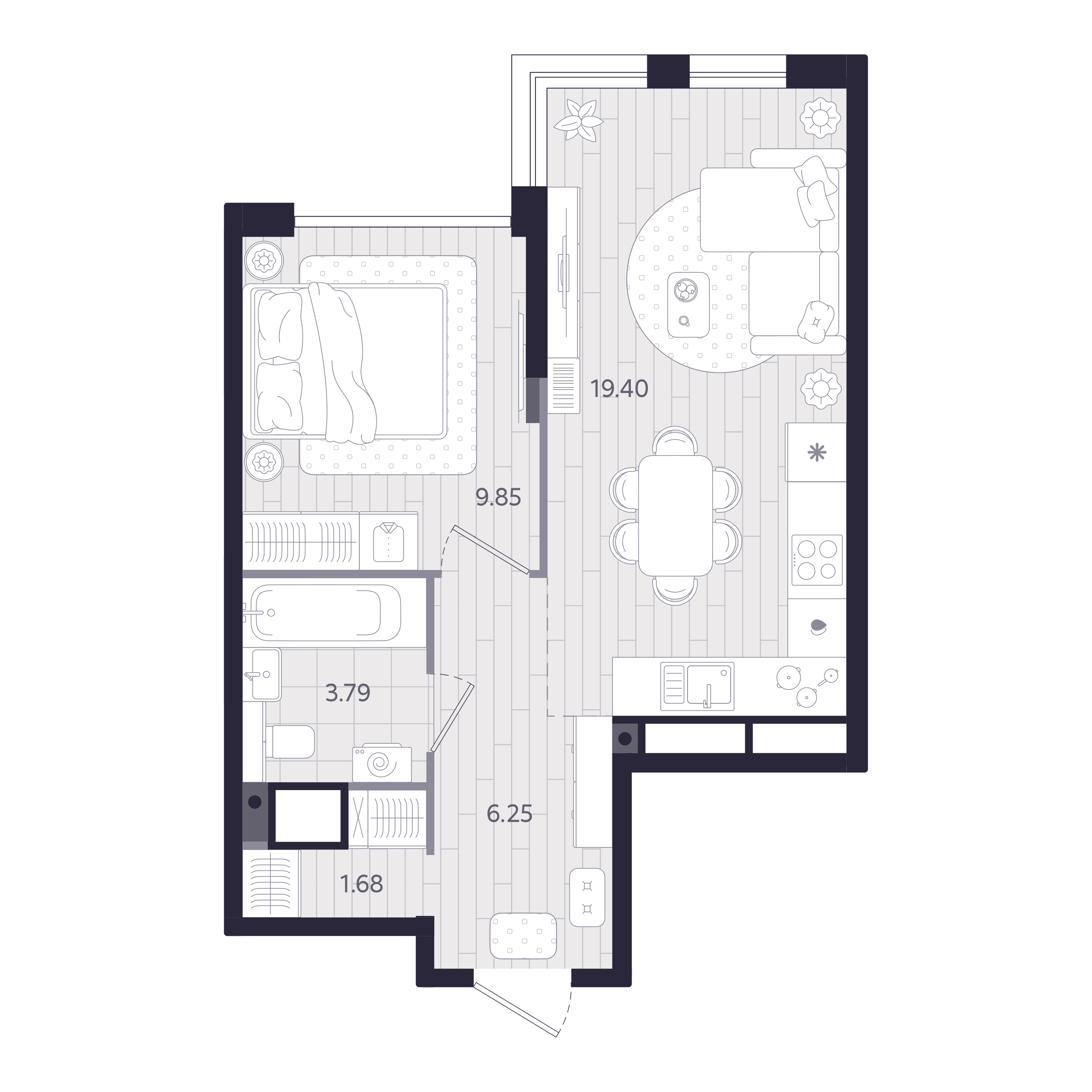 Планировка: Евродвушка 41.1 м² в ЖК Форсо, Зарека