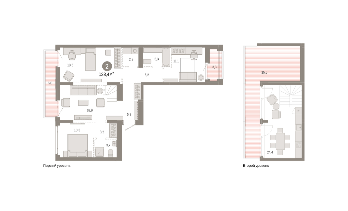 Планировка: Евротрешка 138.4 м² в ЖК Республики 205, Центр: КПД