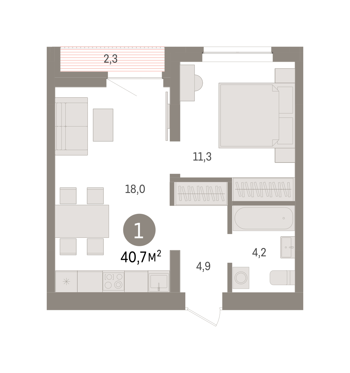 Планировка: Евродвушка 40.7 м² в ЖК Речной порт, Центр: Дом печати