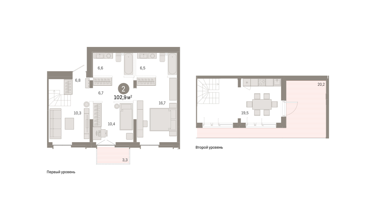 Планировка: 2-комнатная 106.9 м² в ЖК Республики 205, Центр: КПД