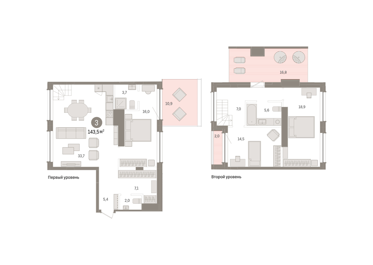 Планировка: 4-комнатная евро 143.5 м² в ЖК Дом у озера, Европейский