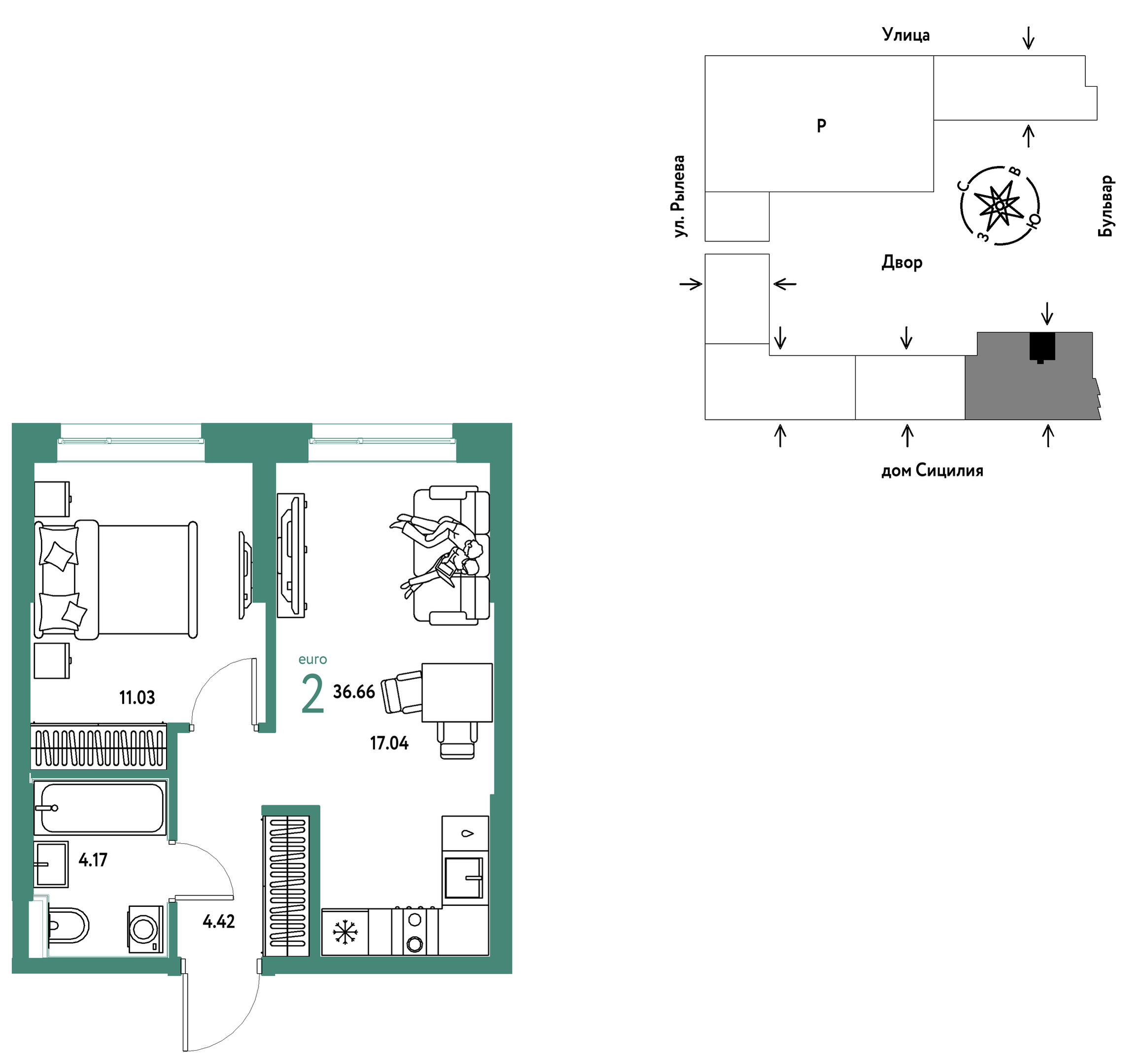 Планировка: Формат уточняется 36.7 м² в ЖК Остров-сад, ДОК