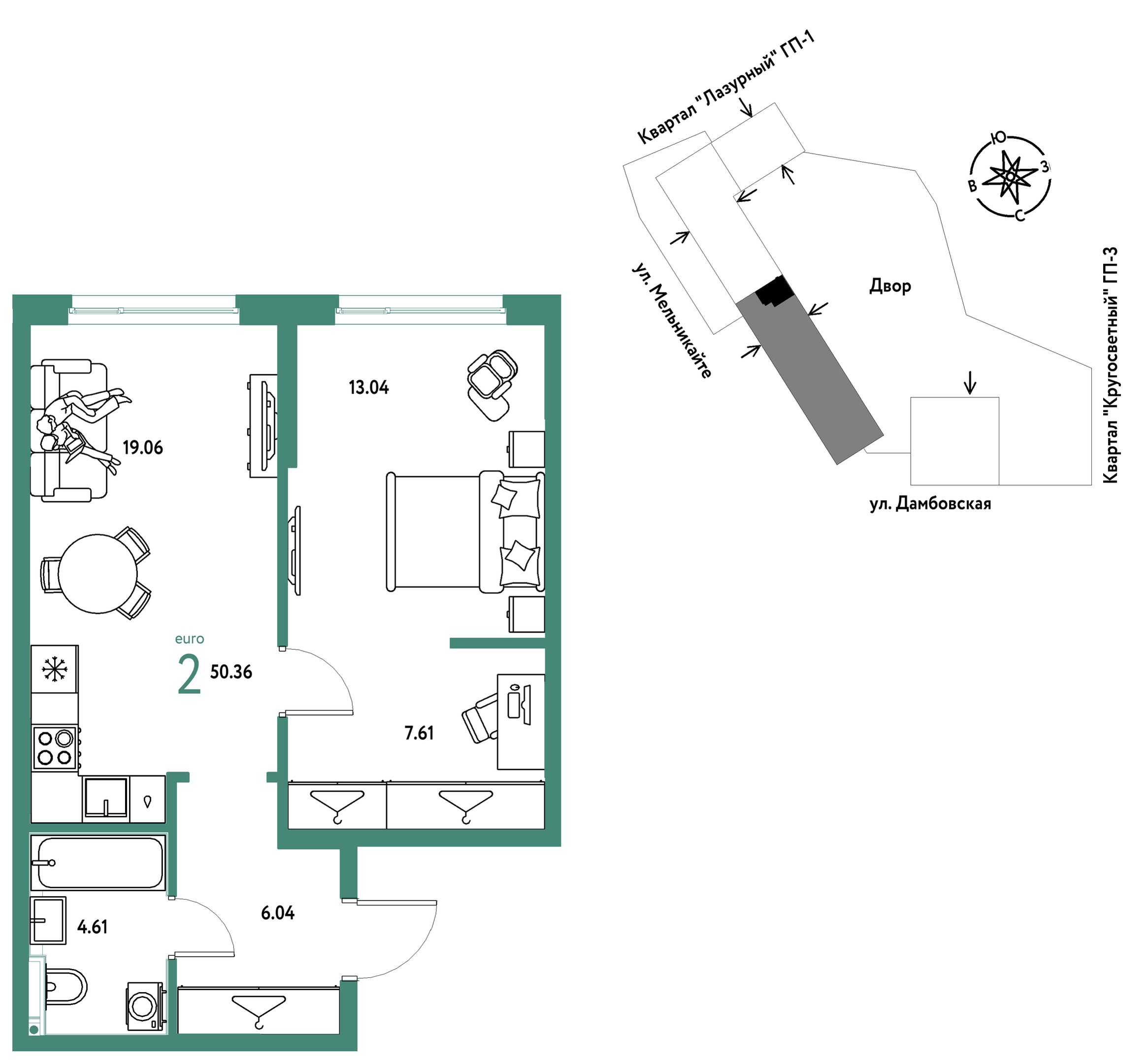 Планировка: Формат уточняется 50.4 м² в ЖК Страна. Прибрежная, Центр: Студгородок
