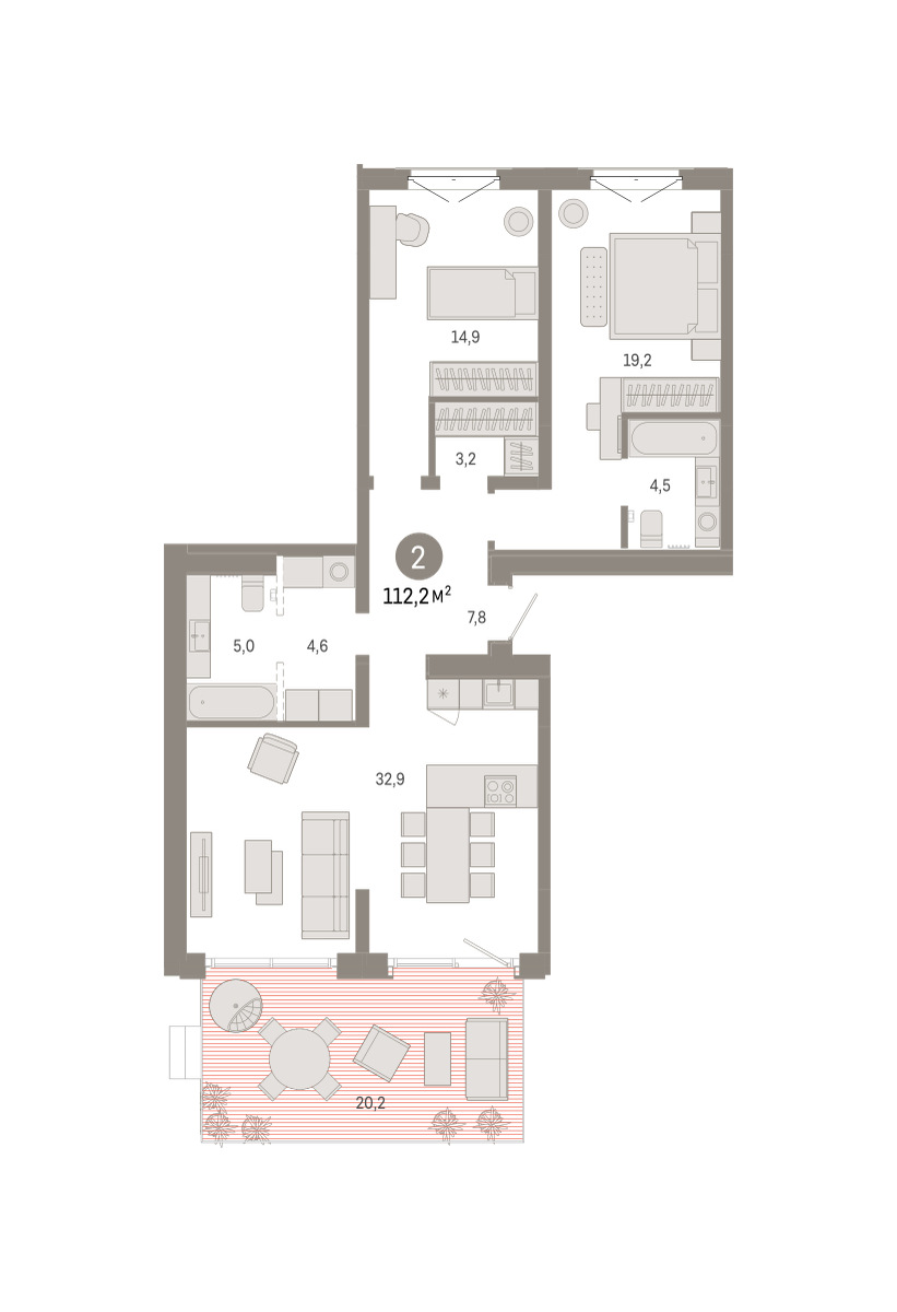 Планировка: Евротрешка 112.2 м² в ЖК На Минской, Центр: Драмтеатр