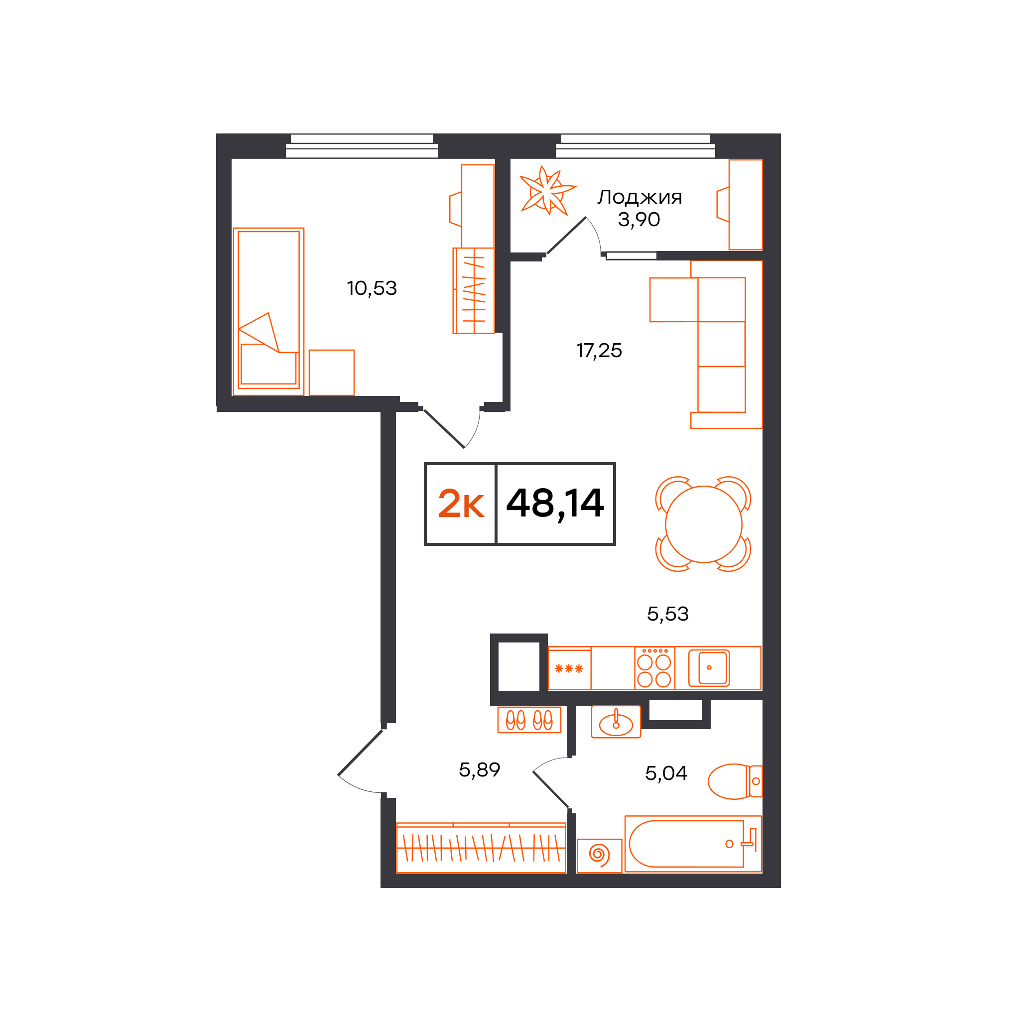 Планировка: Формат уточняется 48.1 м² в ЖК Отличие, Комарово Парк