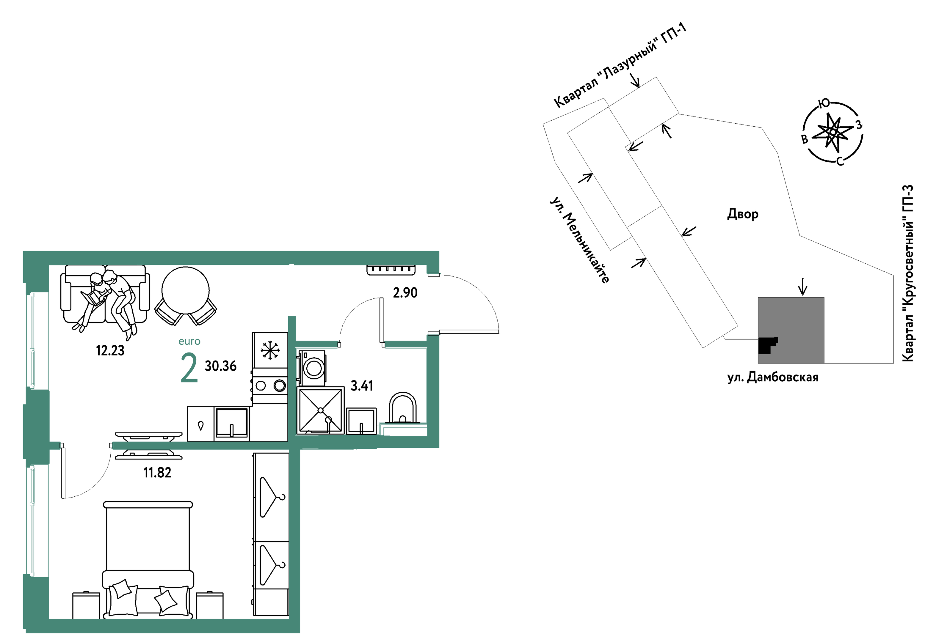 Планировка: Формат уточняется 30.4 м² в ЖК Страна. Прибрежная, Центр: Студгородок