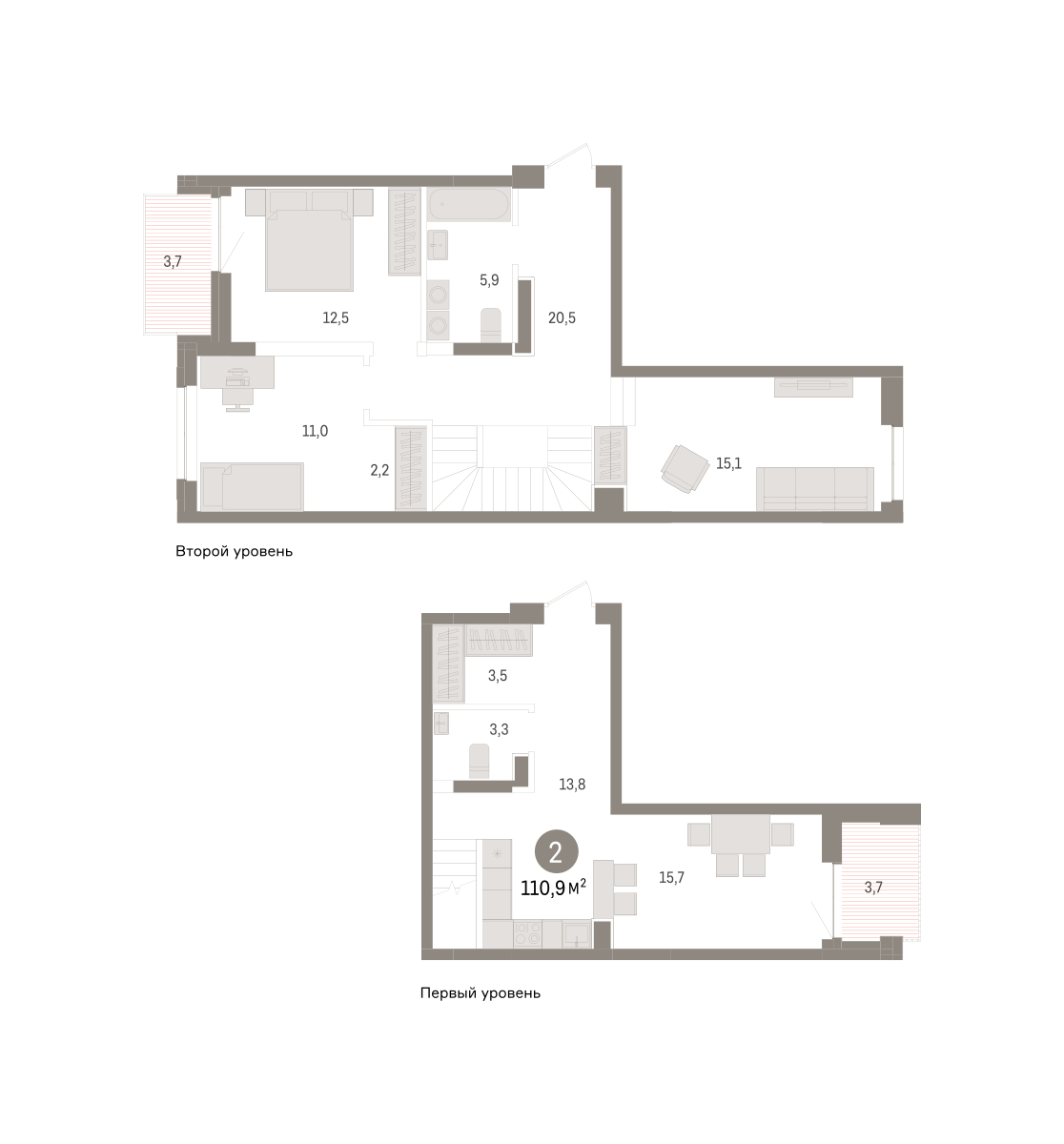 Планировка: 2-комнатная 110.9 м² в ЖК Речной порт, Центр: Дом печати