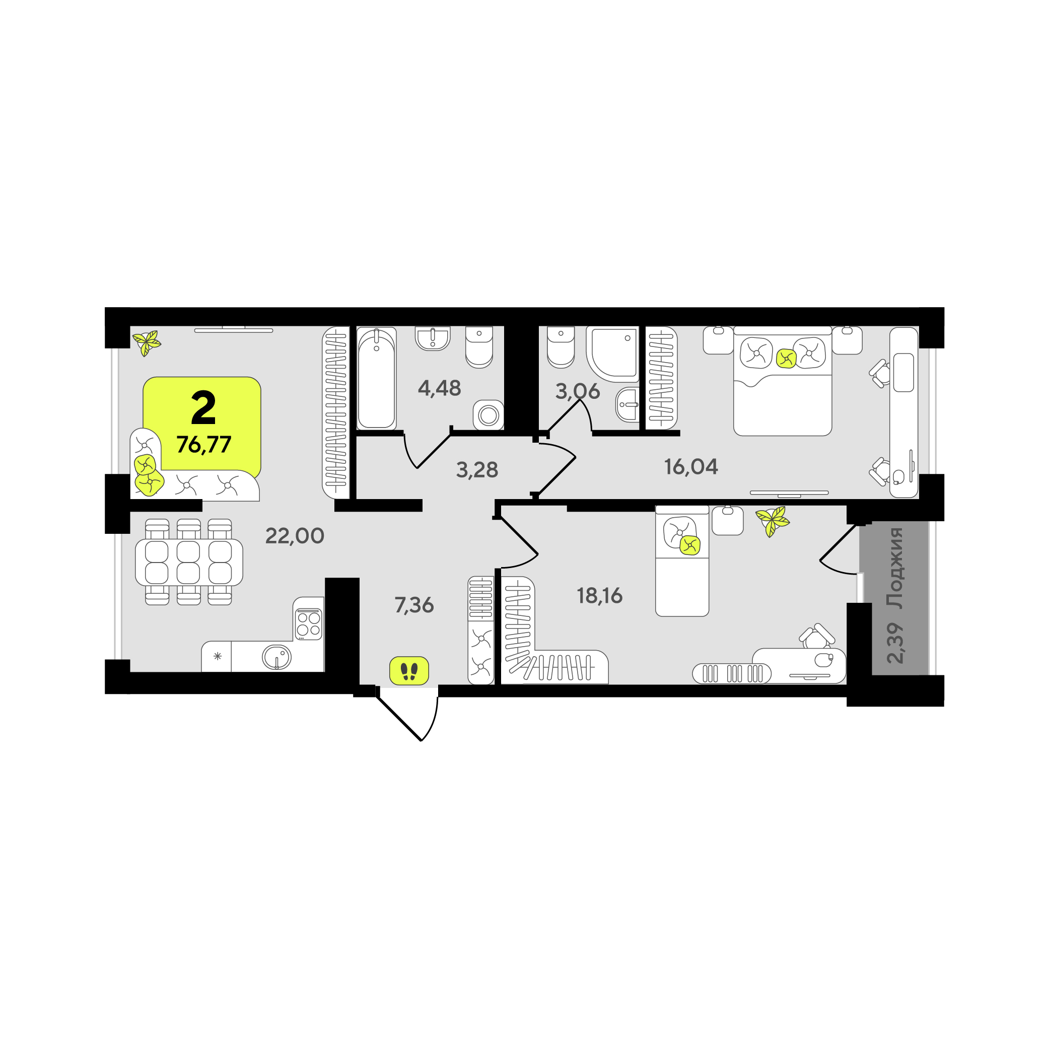 Планировка: Формат уточняется 76.8 м² в ЖК Окинава, 5-й Заречный