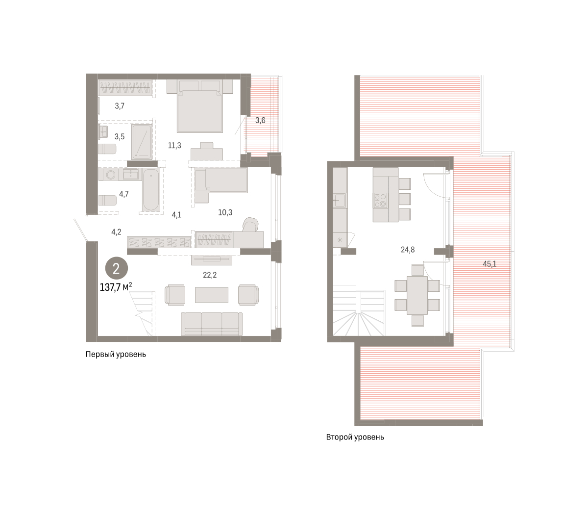 Планировка: Евротрешка 137.7 м² в ЖК Республики 205, Центр: КПД