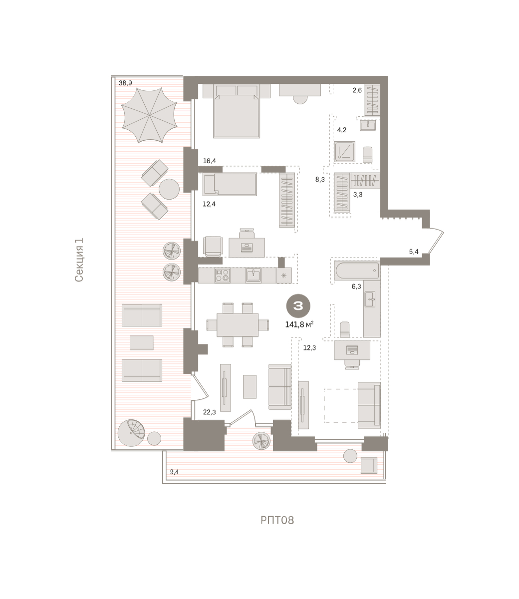 Планировка: 4-комнатная евро 141.8 м² в ЖК Речной порт, Центр: Дом печати